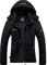GEMYSE Damen Wasserdichte Berg-Skijacke Winddichte Fleece Outdoor-Winterjacke mit Kapuze (Schwarz,S)