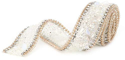 2,5 cm Kristall Strass Band DIY Nähen Wrap Roll Craft Kristall Bling Besatz Applikation Kleidung Kleid Zubehör (Perlenkette aus Stein weiß gold)