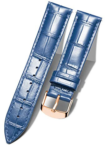 BINLUN Leder-Uhrenarmband 10mm-24mm Krokodilmuster Schnellverschluss Ersatz Kalbsleder Armbänder für Smartwatch Herren & Damen 13 Größen Silber/Gold/Roségold Schnalle (Gr-blau,19mm)