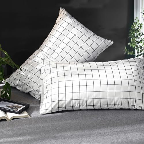 AShanlan 2er Set Kissenbezug Kissenbezüge 80 x 80 cm Schwarz Weiß Kariert Karo Muster 100% Microfaser Kopfkissenbezug 80x80 Kissenhülle Doppelpack Reißverschluss