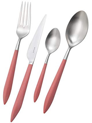 BUGATTI, Ares, Set Posate 4 Pezzi in Acciaio Inox 18/10 e Manico Colore Rust (Pink Paradise), Set per 1 Persona, Composto da Cucchiaio, Forchetta, Coltello e Cucchiaino caffè
