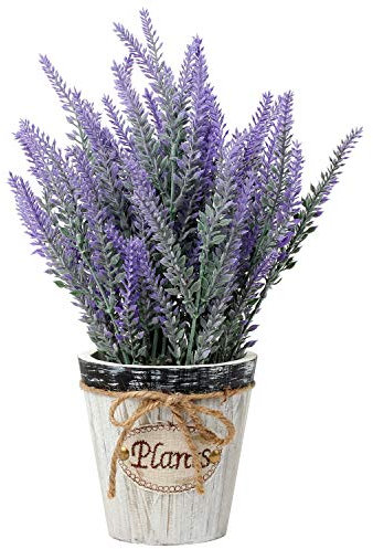 Briful Fleurs artificielles de lavande en pot - Plantes de lavande floquées d'extérieur - Plantes d'intérieur pour la maison, la cuisine, le bureau, la table, la décoration