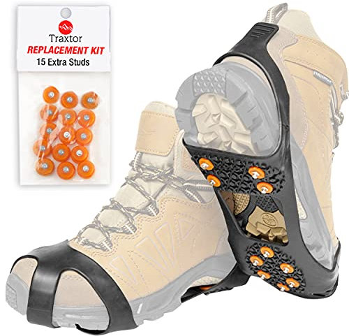 Traxtor Schuh Spikes Anti Rutsch - Schuhe für Winter umrüsten - Schuhkrallen für EIS und Schnee - Steigeisen als Gleitschutz bei Glatteis, Größe XL - inkl. 15 Ersatz-Schneespikes