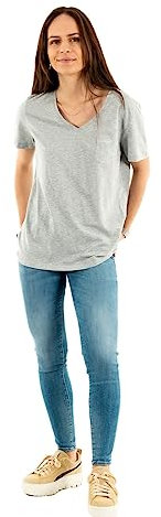 Superdry Damen Studios T-Shirt aus Bio-Baumwolle mit V-Ausschnitt und Tasche Mittel Meliert 38