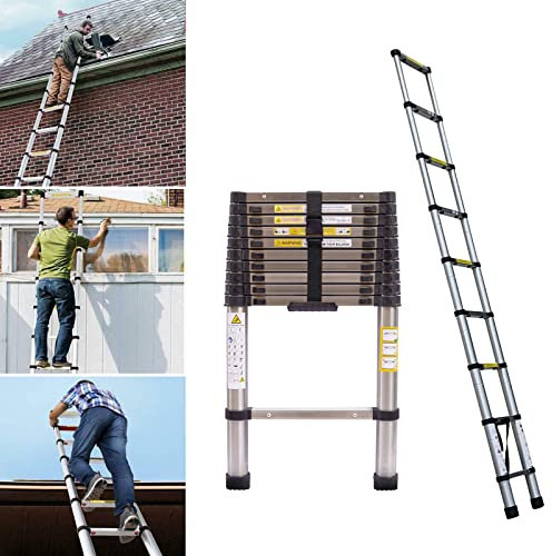 Aluminium Teleskopleiter 5m Mehrzweckleiter, Stark & Robust Ausziehleiter, rutschfest Leiter Dachbodenleiter, 150kg Tragkraft, EN131