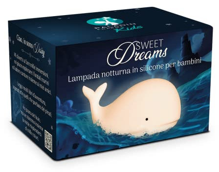 Paladin Pharma 27042 Nachtlicht für Kinder Sweet Dreams aus Silikon, Aufladen mit USB Typ C, Wal, wechselt in 7 Farben, 15 cm x 12 cm x 15 cm