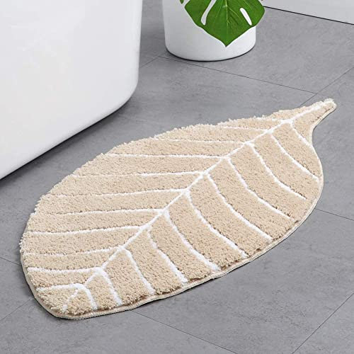 J26 antirutsch Fußmatte Grün Blatt Palme Badezimmermatte rutschfest Duschmatte schnelltrocknend Küchenmatte Badezimmer Teppich Matte (Beige, 50x95 cm)