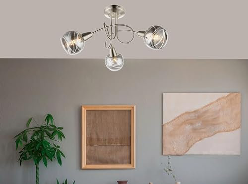 Trango 3-flg. Deckenleuchte 1010-38SD Edelstahl-Optik schwenkbar *WOW* inkl. 3x 3-Stufen dimmbar LED-Leuchtmittel 3000K warmweiß Deckenlampe mit Design rauchigen Glasschirmen Wohnzimmer Deckenstrahler