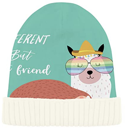 YOUJUNER Beanie-Mütze Bester Freund Faultier Lama Winter Mütze für Herren und Damen, Warme Beanie Knit Cuffed Weiche Cuffed Hat Unisex-Mütze Watch Thermo Strickmütze Laufmützen Sportmütze