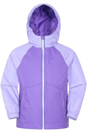 Mountain Warehouse Torrent II wasserdichte Kinderjacke – Regenjacke, Außenschicht aus Ripstop, versiegelte Nähte, Reißverschlusstaschen – Frühling, Sommer Flieder (Leicht) Kinder 98 EU (2-3 Jahre)