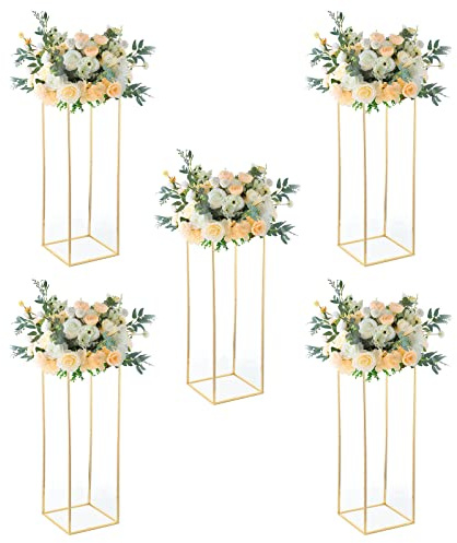 Fullvaseer 80 cm Hochzeits-Mittelstücke für Tische, 5 Stück, goldene Tafelaufsätze, hohe Säulen, geometrische Blumenvasen für Geburtstagspartys, Veranstaltungen, Tischdekoration