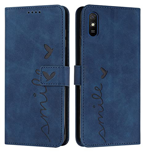 EATCYE Kompatibel mit Xiaomi Redmi 9A / 9i / 9AT Hülle, Klapphülle Redmi 9A / 9i / 9AT Premium PU Leder Brieftasche Schutzhülle [Kartenfach][Ständer], Handyhülle für Redmi 9A / 9i / 9AT (Blau)