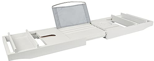 Super Chariot pour Bain en Bamboo,Expérience de Spa de détente pour Maison de Luxe Extensible pour Les salles de Bain,Plateau de Rangement,avec Les tablettes Liseuses universelles,70-105cm