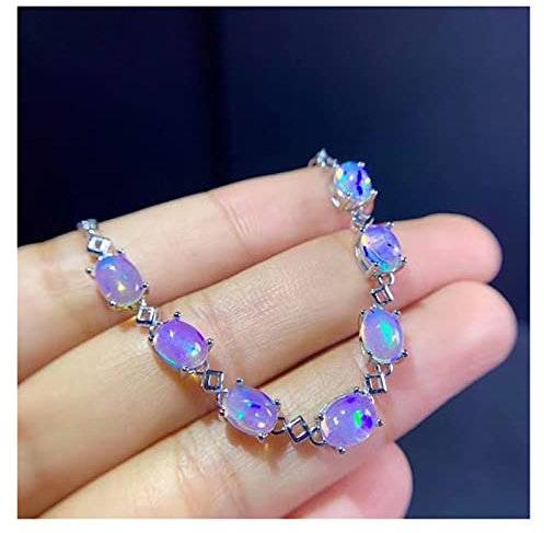 CAZARU Armbänder für Damen Frauen Natürliches Opal-Armband Massives 925 Silber Weiß Feuer Farbe Edelstein Feiner Schmuck Multi 23 cm Platiniert