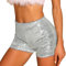 Allegra K Damen Kurze Hose Cocktail Reißverschluss Elastischer Taille Glitzer Pailletten Short Silber M