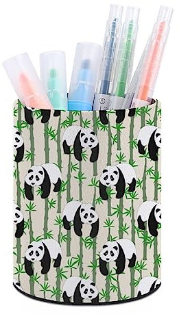 Quteprint Pot à crayons rond pour bureau, arbre panda, pot à crayons de bureau, organisateur de maquillage, boîte de rangement pour la maison, le bureau, les enseignants, cuir