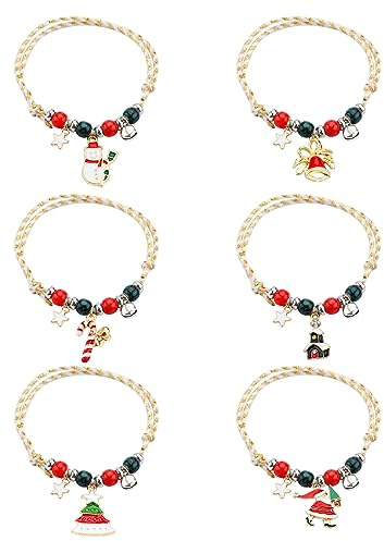 GLAITC Weihnachtsarmband, 6 Stück Weihnachts Charm-Armbänder Kinder Freundschaftsarmband Weihnachts bracelet Women Weihnachten Kinderarmband Anhänger aus Legierung Geschenk für Damen und Mädchen