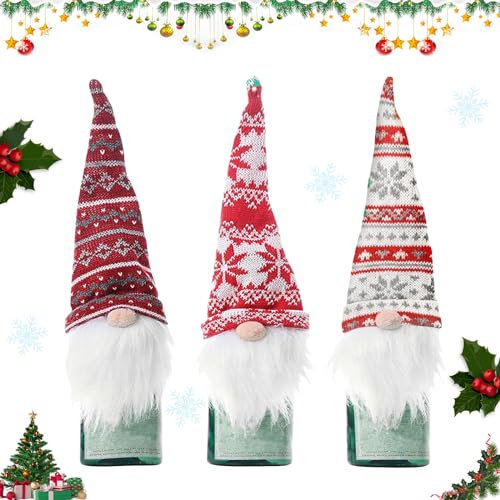 GAROMIA Weihnachten Weinflasche Abdeckung 3 Stück Weihnachten Flaschen Deko Wichtel Tasche Flaschenüberzug Weinflasche Abdeckung Taschen Weihnachtsflaschentasche für Home Dinner Tischdeko