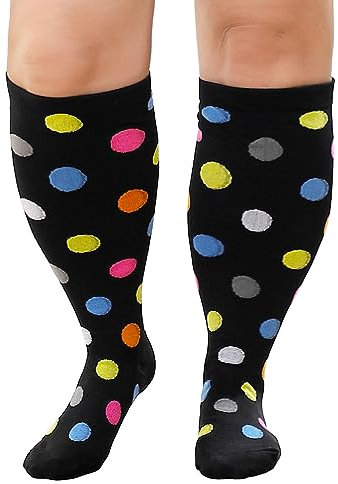 ZFSOCK Bas de Contention Femme Homme: Chaussettes de Contention Compression Grande Taille Gros Mollet 20-30mmhg pour Infirmiere Running Sport Voyage Grossesse 6XL Pois 1 Paire