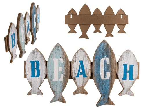 Out of the blue Holzschild Fische Beach - dekoratives Schild für Türen & Wände – Strand Deko im Vintage Look – maritimes Dekoschild für Wohnzimmer, Balkon, Flur & Ferienhaus