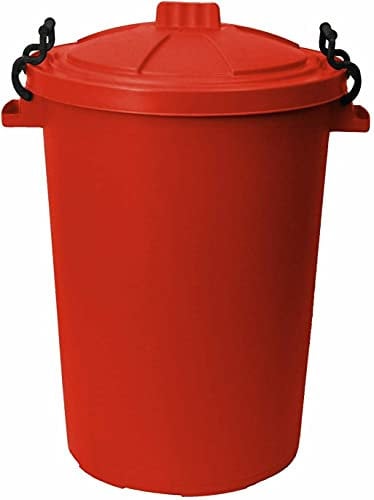 50L Litre Large Heavy Duty Plastic Clip on Lid Dustbin with 42L Litre Flexi Tub Robust Flexi Muck Bucket Garden Home Tub Animal Feed Storage Garbage Waste Bin Indoor Outdoor Uses (Red, 50L Bin)