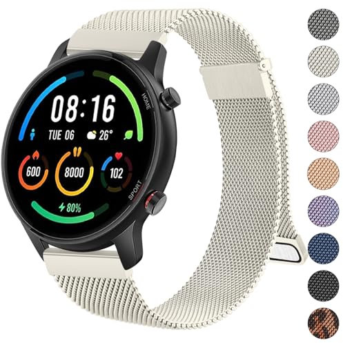 Wanme Armband für Xiaomi Mi Watch/Xiaomi Watch S1/Xiaomi Watch S1 Active/Xiaomi Mi Watch Color Sport, 22mm Metall Armbänder Edelstahl Mesh Uhrenarmband Magnet Verstellbares Ersatzarmband,Sternenlicht