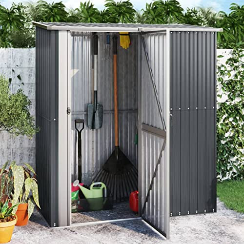 ARKEM Casetta da Giardino per Attrezzi in Acciaio Zincato, con Porte, Maniglie, Tettoia e Sfoghi, Capanno da Esterno per Giardino, Fattoria e Cortile,Capanno Biciclette Antracite 180,5x97x209,5 cm