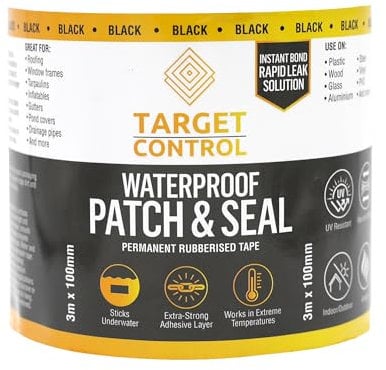 Target Control | Waterproof Tape for Leaks Outdoor Use | Black 3M X 100MM | Flashing Tape for Roofing, Gutter Seal, Pipe Leak Seal Tape, Butyl Tape Waterproof, Tent & Pond Liner Repair Kit