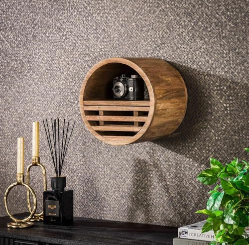 RINGO-Living Wandregal aus Massivholz - Vintage Holzregal rund zum einhängen - Runder Schrank für Deko Wanddeko Regal - Hängeregal Kinder aus Massiv Holz - Schweberegal rund Aesthetic Möbel 30 cm