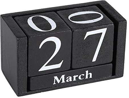 Tomotato Ewiger Kalenderblock aus Holz, Vintage Tisch Dauerkalender Desktop Monat Datumsanzeige Kalenderblöcke für Rustikale Bauernhaus Bürodekoration (Schwarz)