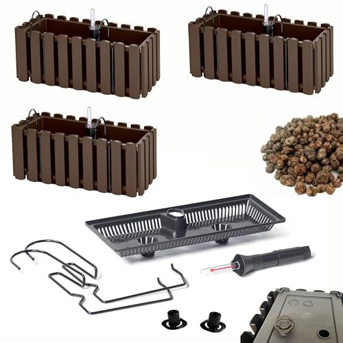 DIKEL Fioriera Set 3 X 38x18x16,5 cm da balcone con sistema di irrigazione e tappi di drenaggio | Vaso per giardino moderno, protegge le radici e previene il ristagno d'acqua | Marrone