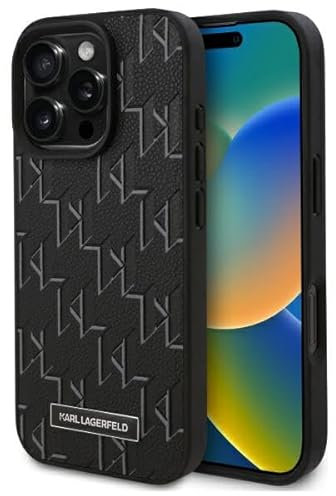 Karl Lagerfeld KLHMP15LPKHPORPK Hülle für iPhone 15 Pro 6.1 hardcase Schwarz Leather Monogram Metal Logo