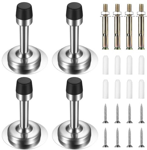 4 Pezzi Fermaporta in Acciaio Inox, Fermaporta da Parete Senza Fori, 75mm Fermaporta Argento con Base in Gomma, Fermaporta Pesante per Casa, Ufficio