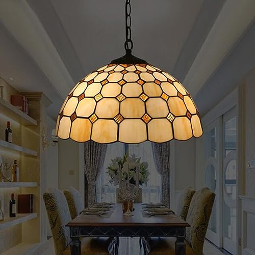 SSNCcNC Ø40cm Vintage Europäischen Hängelampe Tiffany Buntglas Glas Pendelleuchte Esszimmerlampe Rund Pastoral Hängeleuchte Schlafzimmer WohnzimmerE27