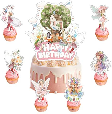 KOBOKO Feen Tortendeko Geburtstag,13 Stück Feen Cupcake Topper,Happy Birthday Elfe Cake Topper,Feen Geburtstag Deko Torten,Elfen Kuchendeko Kindergeburtstag,Feen Muffin Deko für Geburtstagsfeiern