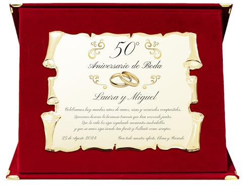 Genérico Placa para aniversario de matrimonio personalizable | Tarjeta para Bodas de oro, plata, rubí o diamante | Targa de regalo con estuche