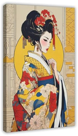 RTFDS Japonais Geisha Poster auf Leinwand, Schlafzimmer-Dekor, Sportlandschaft, Büro, Raumdekoration, Geschenk, Rahmen-Stil, 60 x 90 cm