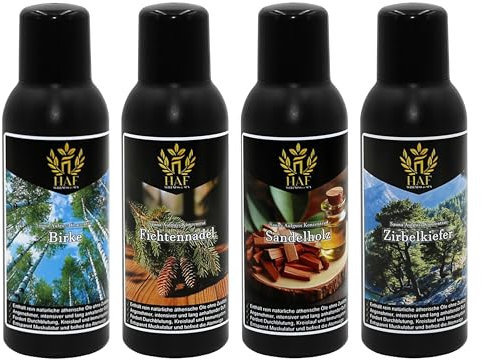 HAF® Saunaaufguss Konzentrat Set Naturkraft | 4 x 250 ml Saunaduft mit Birke, Fichtennadel, Sandelholz, Zirbe | Saunaöl aus 100% natürlichen ätherischen Ölen