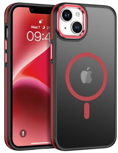 VENINGO Magnetic for iPhone 15 Plus/14 Plus Case,Upgraded[14FT Military Grade Protection][Fit for MagSafe] Slim Translucent Matte Shockproof Phone Case with Side Grippy Stripes, Red