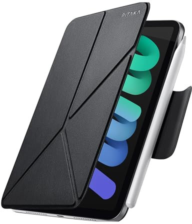 pitaka Hülle für iPad Mini 7/6 Magnetische Hülle für iPad Mini A17 Pro 2024 & iPad Mini 6 2021 Ultraleichte Schutzhülle mit Stifthalter Mehrwinkliger Stand us PU Leder Schwarz [MagEZ Folio 2]