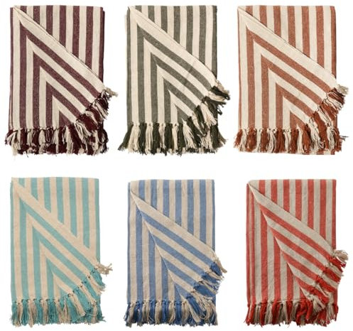 AU MAISON Decke Überwurf Gestreift 100% Baumwolle 130x180 cm Skandinavisch (Türkis-Natur)