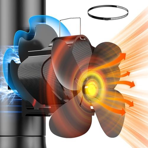 The Three Musketeers Kaminventilator Magnetisch, Ofenventilator Ohne Strom mit Modifizierter Umlenkplatte, Leiser Kamin Ventilator für Kaminofen/Kamin/Ofen/Holz/Ofenrohr, mit 1 Ersatzring (1 cm)