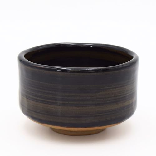 Product of Gifu Japan Ceramic Matcha Bowl, Handmade Chawan Japanese Green Tea Cup, Matcha Mixing Bowl, 400ml 13.6 oz, Brush Stroke Pattern, Black