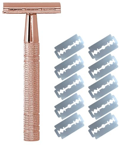 Rasierhobel, Glide 2.0 Rasierer, Metallrasierer mit 10 Rasierer-Nachfüllungen, wiederverwendbar, manuelle Razoren für Damen, für Beine, Arme, Achsel-Bikini (Rose)