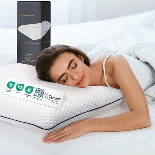 Ferò Memory-Foam Nackenstützkissen 70x40x12 mit Tencel-Faser – Luxus und Komfort für eine Erholsame Nachtruhe – Mittelfest und Atmungsaktiv für Nacken, Rücken und Schultern – Oeko-TEX Zertifiziert