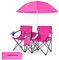 GIANTEX Juego de 2 Sillas de Camping Plegables con Sombrilla, Sillas de Pesca para 2 Plazas con Portavasos y Bolsa Nevera, para 2 Personas, con Bolsa de Transporte (Rosa)