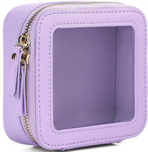 Trousse de toilette transparente pour femme avec double fermeture éclair dorée, violet, Moderne et minimaliste