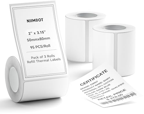 NIIMBOT Etiquetas para etiquetadora B1,B2,B2 Pro,B21,B21 Pro | 3 Rollos,50 x 80 mm,Impermeables y resistentes al aceite,personalizables y editables para el hogar,la escuela y la oficina