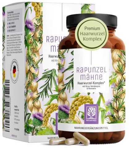NATURTREU® Haar Vitamine - Biotin & Selen Hochdosiert für deine Haare | Ganzheitliche Unterstützung für die Haarwurzel - Hirse, Gerstengras & Rosmarin - 120 Kapseln für natürliche Haare
