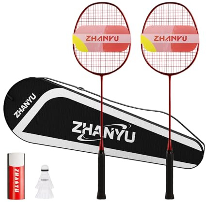 Badminton SchläGer Profi，Badminton SchläGer,Professionelle Ausbildung Unterhaltung Federball Set Mit 82 Gramm Kohlefaser,Bestehend Aus 2 Raketten,2BäLlen Und 1 Tasche(Fd01)